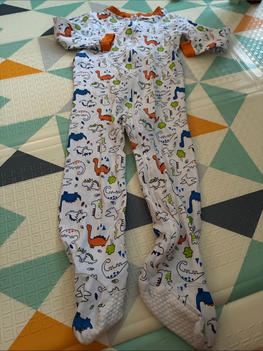 20/25$ 🧸 Baby Dino Print One-Piece Footed Pajamas - White with Orange & Blue